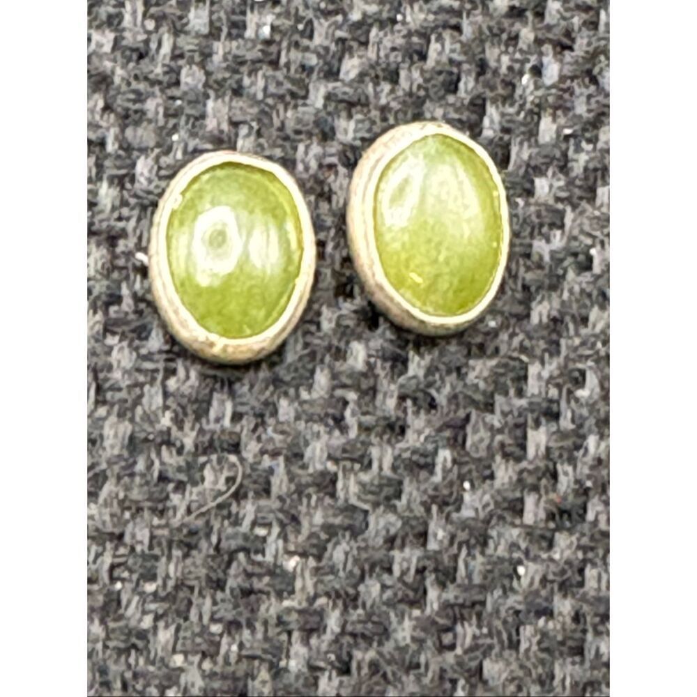Jade and Sterling Silver Stud Earrings, NEW, Handmade, Artisan